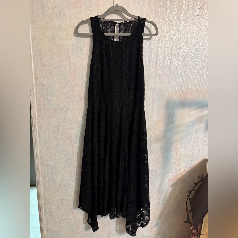 Rebecca Minkoff Black Lace Handkerchief Hem, Lace Back Maxi Dress, Sz 2